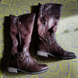 Brown leather knee high boots